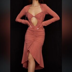 House of CB Reine Rose Real Silk Ruffle Midi Dress - Like New